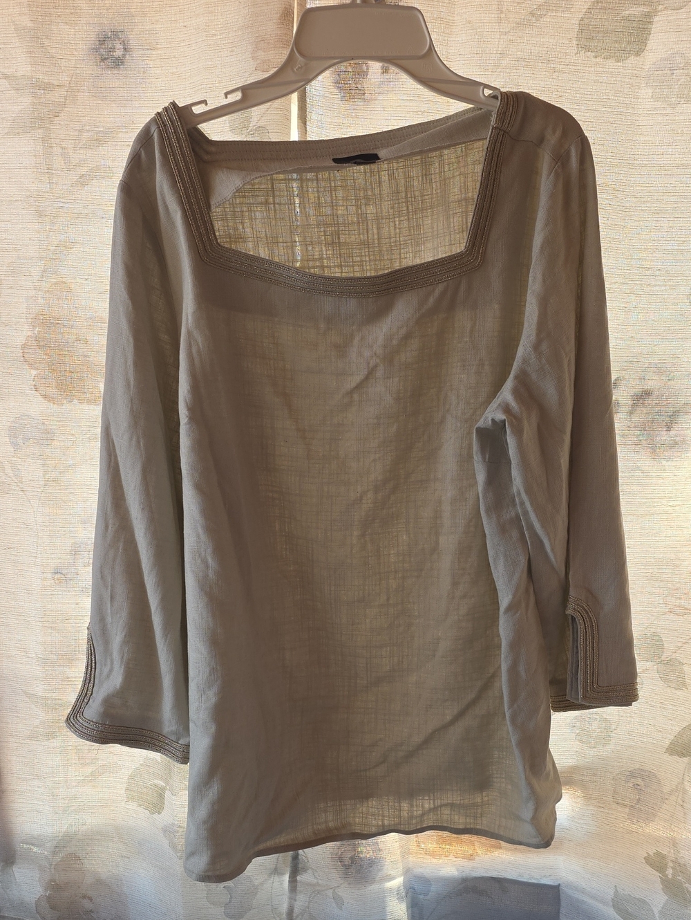 JM Collection Taupe Square-Neck 3/4 Sleeve Tunic Beige